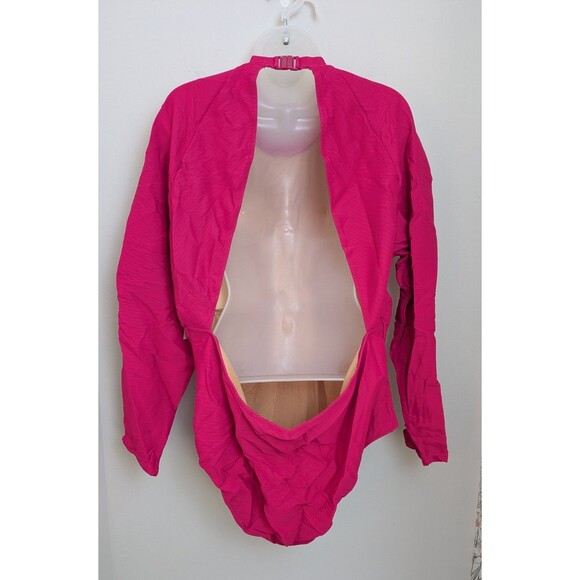 J. Crew Active Ribbed Long Sleeve One Piece Swimsuit Rash Guard Pink SZ 3X/24 - Picture 4 of 16